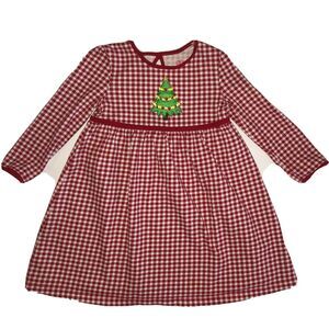 J Khaki Dress 3T Red White Check Christmas Tree Applique Holiday